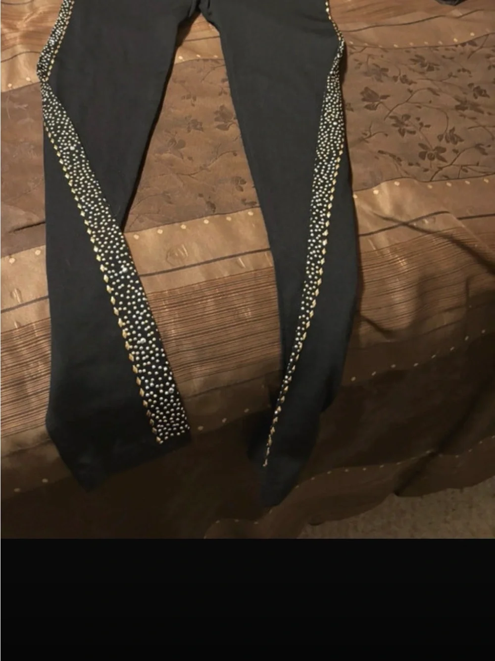 Black Leggings with Gold Stud Side Stripes